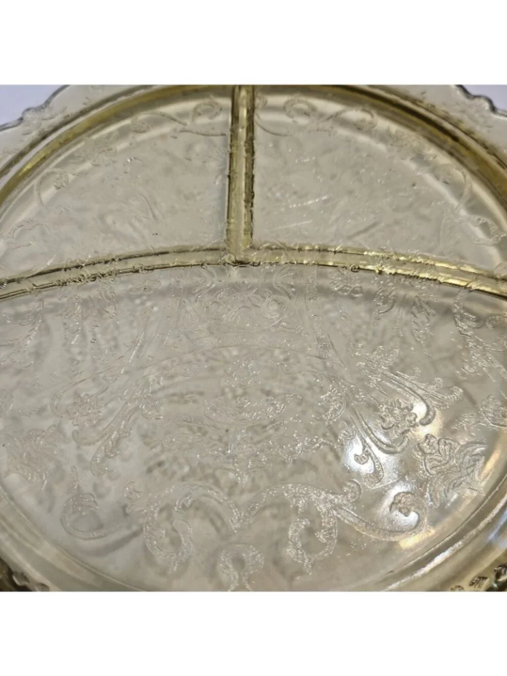Federal Madrid Etched Divided 3 Section Depression Glass Plate Floral Scrolled